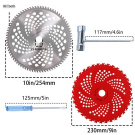 PLAXNS 9" x 36 Teeth Carbide Tipped Blades & 10" x 80T Carbide Tip Brush Blades with Universal Adapter Kit,Premium Stainless Steel Trimmer Head for Cutter, Trimmer, Weed Eater