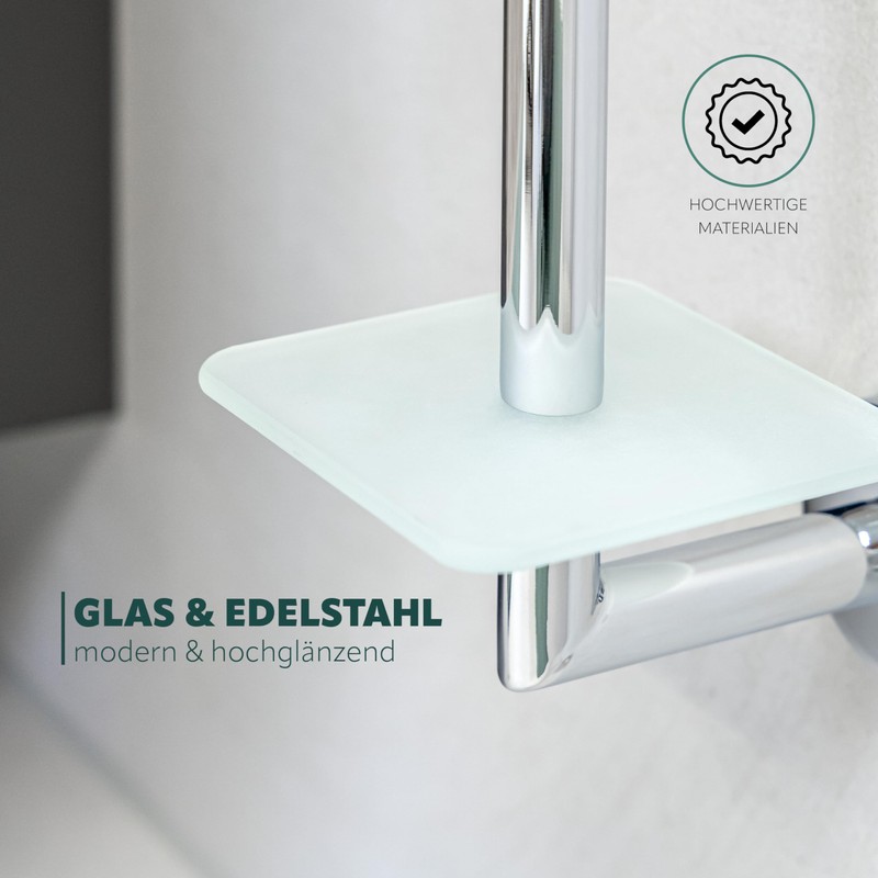 bremermann Bad-Serie Lucente - Toilettenpapierhalter mit Glasboden, Ersatzrollenhalter für 2
