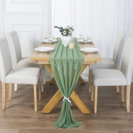 Sage Green Chiffon Table Runner 10ft Sheer Table Runner Tulle Table Runner 29x120 Inches Romantic Table Runner for Wedding Table Decorations(Sage Green, 1 Pack)