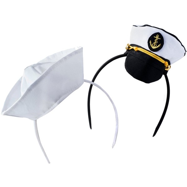 Tigerdoe Sailor Hat - Yacht Captain Hat – Costume Headbands - Mini Hat Headbands - (2 Pack) (Sailor Hat Headband 2 Pack)
