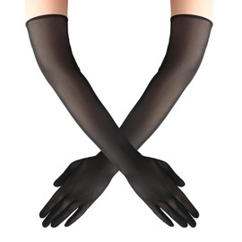 GuardiaTech Mesh Gloves,Long Black Gloves,Tulle Opera Black Mesh Sheer Glove for Women 1920s Witch Costume