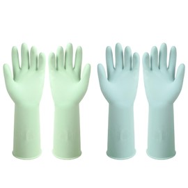ZUIMER Dishwashing Rubber Gloves Reusable Kitchen Gloves 2Pairs Cleaning Gloves for Washing Dishes Long-lasting&Non-Slip (Light Blue&Light Green, M)