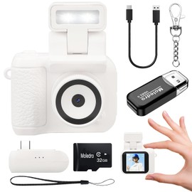 Moledro Ultra Small Digital Camera, Mini Camera, Digital Camera, 1080P Video, 2 Megapixels, 32 GB Micro SD Card Included, Charging Base, 1.44 Inch Screen, 27 g LED Light, Various Filters, Lightweight