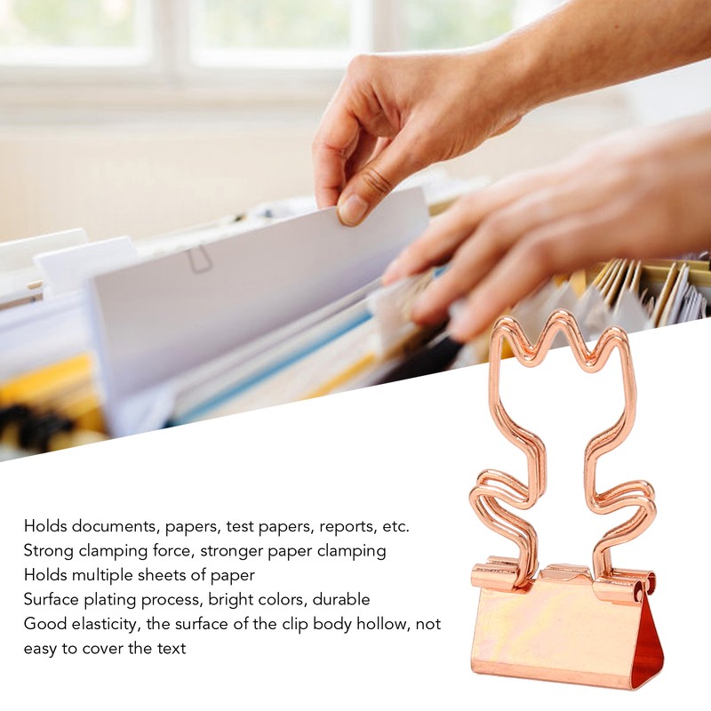 100Pcs Rose Gold Hollowed Long Tail Binder Paper Clips Beautiful