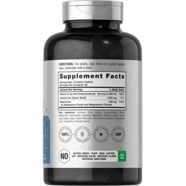 Horbäach Suplemento D3 de calcio y magnesio | 1000 UI D3 | 250 cápsulas recubiertas | Sin OMG y sin gluten