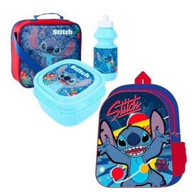 Top Linen Stitch Character 4 Piece Set Boys Kids Backpack with Side Pocket School Bag + Lunch Bag + Sandwich Box +Water Bottle