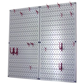 Wall Control Kitchen Pegboard Organizer Pots and Pans Pegboard Pack Storage and Organization Kit with Grey Pegboard and Red Accessories