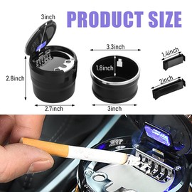 Ziciner Car Ashtray with Lid, Detachable Auto Ashtray with Led Light, Portable Ashtray for Most Car Cup Holder and Air Vent Home, Office, Universal Interior Car Accessories (Silver)