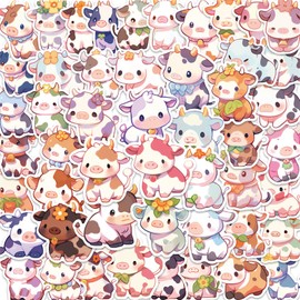 Generic 50Pcs Cute Rainbow Cow Stickers, Animal Stickers for Kids Teens, Rainbow Cattle Waterproof Vinyl Stickers for Water Bottles, Laptop, Scrapbook, Cell Phones, and More (Cow)