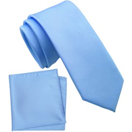 ZENXUS - Conjunto de corbata sólida con bolsillo cuadrado para niños, corbata regular para niños y niños, 12 azul cielo, L(8-13 yrs. ＜5.25ft)