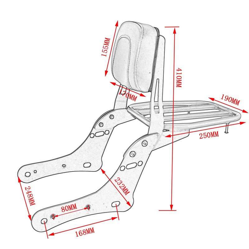 Motaux Passenger Sissy Bar with Luggage Rack Backrest for Kawasaki
