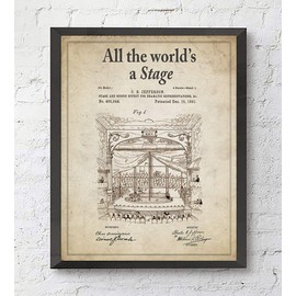Theatre Wall Patent Art Prints with Slogans, Set of 4, Unframed, Drama Gift, Vintage Stage Pulley Spotlight Seat Theater Gift, 8x10 Inches