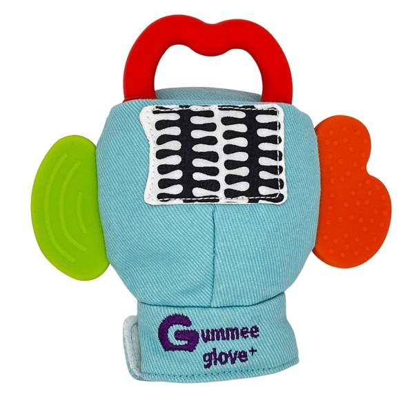 Gummee Glove Baby Teething Mitten 6 Months + Premium Quality Detachable Teether Ring and Travel Bag - Turquoise - Undroppable - Soothe Babies Painful Gums Naturally