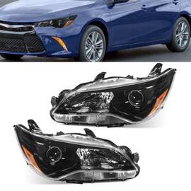 PARTREE Halogen Headlights Compatible with 2015 2016 2017 Toyota Camry LE/SE/XLE Direct Replacement Black Headlamps Assembly TO2502224 (Driver and Passenger Side)
