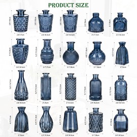 Glass Bud Vases Set of 20, Small Flower Vase in Bulk for Centerpieces, Mini Vintage Blue Vases for Rustic Wedding Vintage Home Table Decor