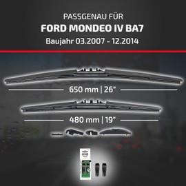 HEYNER® Windscreen Wiper Set Suitable for Ford Mondeo IV (03.2007-12.2014) Hybrid Flat Bar Wiper Windscreen Wiper