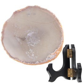 Nupuyai Natural Geode Agate Slices Decoration with Wooden Stand, Irregular Printed Sea Turtles Agate Plate Gemstones Agate Slices for Home, Office and Feng Shui Decor