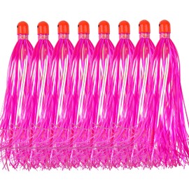 Mylar Flash Teaser Tail Mylar Strips Fishing Teasers Mylar Fishing Skirts Weighted Jig Heads Fishing Bait Bullet Sinker Head 0.35 Ounce with Mylar Flash Skirts Hair 8pcs/Pack