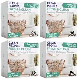 Clean People Laundry Detergent Sheets- Recyclable Packaging, Hypoallergenic, Stain Fighting, Works with All Machines including HE (384 Count, Fresh Scent)