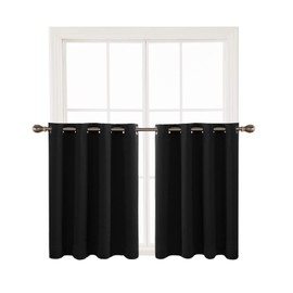 Deconovo Short Valances, Blackout Small Window Curtains, Basement Room Darkening Curtains, Kitchen Tier Curtains, 2 Panels Cafe Curtains, Black, 52W x 36L Inch