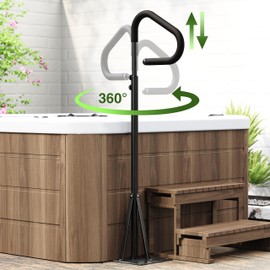55''-62'' Hot Tub Handrail Side Safety Rail – 360° Swivel Spa Grab Bar, Heavy-Duty Powder-Coated Steel Assist Handle with Anti-Slip Foam Grip, Fits Most Hot Tubs, Swim Spas & Pools, 600LBS Capacity