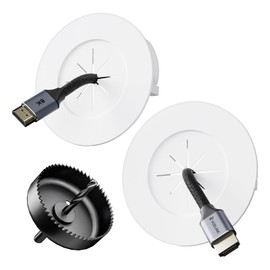 VCELINK in Wall Cable Management Kit with Hole Saw Drill Attachment and Mounting Brackets, Hide TV Cords for Wall Mount, Cable Wall Plate for Network, HDMI, Coax, Speaker Cables, White, 2-Pack