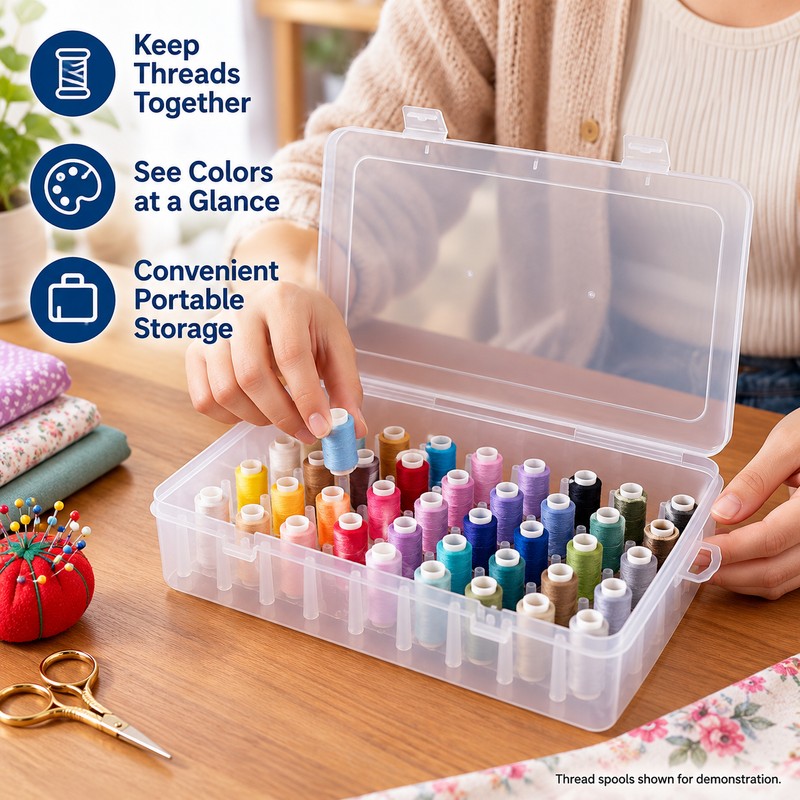 42-Spool Sewing Thread Organizer Box for Craft Storage – Portable