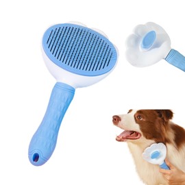 Sunny Glow Pet Brush Cat Dog Slicker Brush Pet Teaser Push Brush Healing Brush Brushing Long Hair Medium Short Hair (Blue)