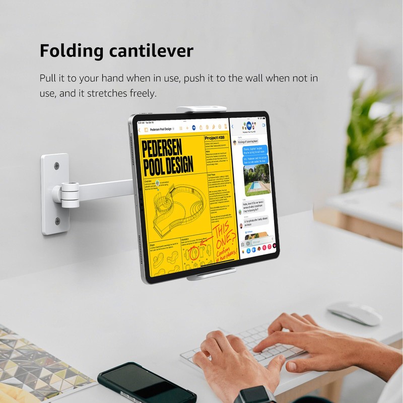 BEWISER Adjustable Tablet Wall Mount Holder, Swivel 360 Rotating, Compatible