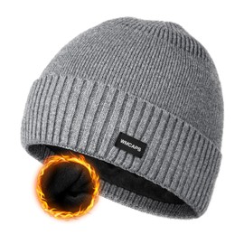 Wmcaps Winter Beanie Hat, Men's Winter Hat with Cuffs and Thick Warm Lining, Warm Wool Hat, Knitted Hat, Comfortable Soft Cuff Hat, Ideal for Outdoor Activities, Gifts for Men and Women, gray
