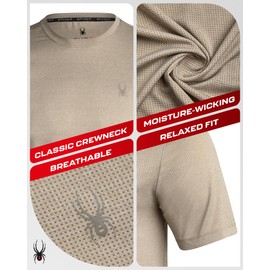 Spyder Mens Athletic Shirts - Moisture Wicking Short Sleeve Crewneck Workout Shirts for Men, Athletic Tops for Gym & Running, Size Medium, Gravel
