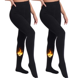 MERYLURE 2 Pack Fleece Lined Tights, Opaque Winter Warm Thermal Pantyhose for Women,High Waisted Control Top Leggings