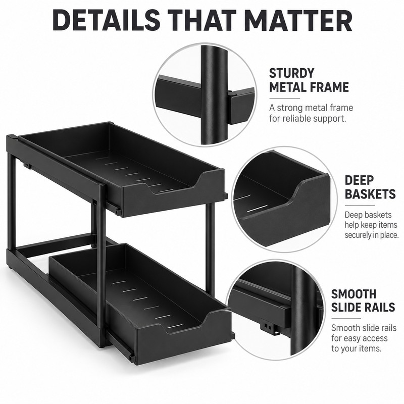 2-Tier Under Sink Organizer for Kitchen & Bathroom – Pull-Out