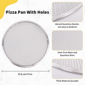 8 Pcs 14 Inch Pizza Pan with Holes Aluminum Mesh Pizza Screen Seamless Round Mesh Pizza Tray for Oven Nonstick Baking Pizza Sheet for Home Kitchen Bakery Restaurant BBQ Party Cookware Supplies