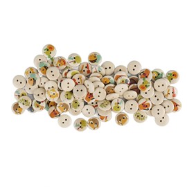 Assorted Wooden Buttons Printed Round Wooden Decorative Buttons Handmade Small 100pcs For Handmade Clothes (Log Color Countryside)