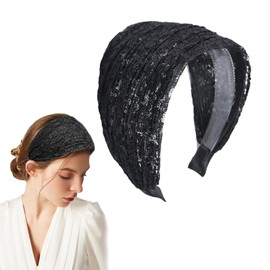yowodana Lace Headband Hair Accessory, Black, Wide, Hide Completely Lace Headband, Gray or Thin Hair, Can Quickly Hide Unwanted Hair, Pain Resistant, Postpartum Hair Loss
