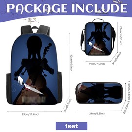 Ficlwigkis Wednesday Backpack, Wednesday School Bag, 3-Piece Set, Black with Pencil Bag, School Backpack, Shoulder Bag, Girls, 3D Print Backpack, Girls, Teenagers, Wednesday Gifts Girls, b