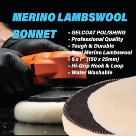 MINK METAL Clarity Compound, Merino Lambswool Buffing, Polishing & Compounding Bonnet, 6" (150mm) Hook & Loop Pad, for Fast Cutting & Glossing (2-Pack).