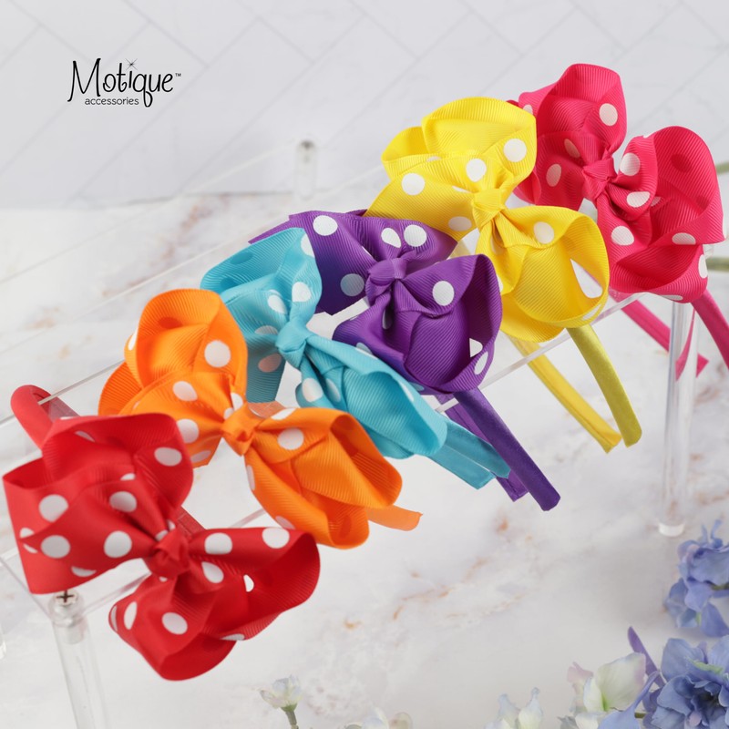 Motique Accessories Girls Polka Dot Bow Headband (Black)