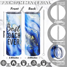 Shyyween 3 Pcs Thank You Coach Gifts for Men Best Coach Ever 20 oz Stainless Steel Tumbler Coach Voice Hat Appreciation Coach Socks for Baseball Soccer Basketball Sport Coach Birthday Gift (Blue)