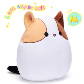 PLAYNICS Original 12.5-inch Large Calico Cat Plush Pillow Stuffed Animal Toy,Big Size Cute Soft Fat Hugging Cuddle Huggable Plushie,Gift for Kids