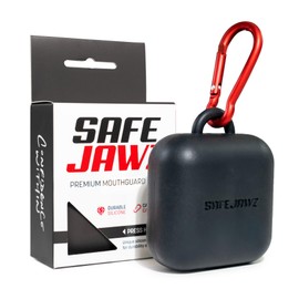 SAFEJAWZ Premium Mundschutzetui mit Karabinerhaken. Einzigartiges, langlebiges und flexibles Silikondesign, um Zahnfleischschutz geschützt, sicher/sauber zu halten. Einheitsgröße. (Schwarz)