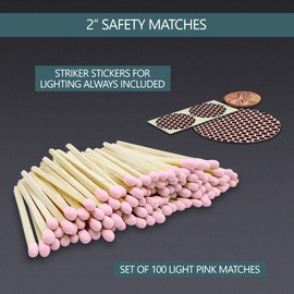 2" Light Pink Tip Safety Matches | Set of 100+ Bulk Artisan Matchsticks with Striker Stickers by Thankful Greetings | Decorative & Unique Candle Lighting, Home Decor, Wedding Giveaways, & Events