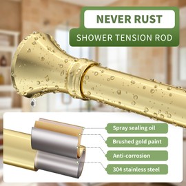 YNL Gold Shower Curtain Rod 36-68 Inch(3-5.67ft), No Slip No Drill Stainless Steel Spring Tension Curtain Rod, No Rust Shower Rod Adjustable For Bathroom closet