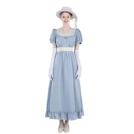 Nuoqi Regency Dress Women 1800s Victorian Costume Regency Era Tea Party Gown with Cameo, Light Blue, XL
