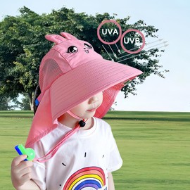 NEWYOUTH Sombrero de Sol para Niños, Sombreros para Niños con Malla y Correa Ajustable para la Barbilla, Gorros Playa ala Ancha Plegable Secado Rápido 50+ UPF de Verano para Niño y Niña(Rosa)