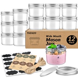 TUZAZO Small Mason Jars 12 Pack, 4 oz Mini Glass Mason Jars with Lids and Labels, Small Glass Canning Jars for Jelly Spice Herbs Honey Jam Storage