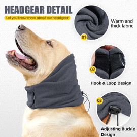 BT Bear Dog Ear Cover for Anxiety Relief, Adjustable Dog Calming Hood for Grooming and Bath Drying Noise Protection, Pet Cats and Dogs Ear Protector (M,Grey)