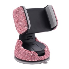 FAVOMOTO Pink Car Phone Holder, UniversalCrystal Bling Phone Mount Rhinestone Phone Mount Stand Accessories Vent Dashboard Compatible for Smartphones