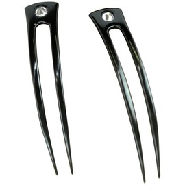 JWL (2) Anodized Aluminum Two Prong Curved 6" Hair Forks Unbreakable Waterproof Pick Pic Pin Fork - Hawaiian Style (Black)